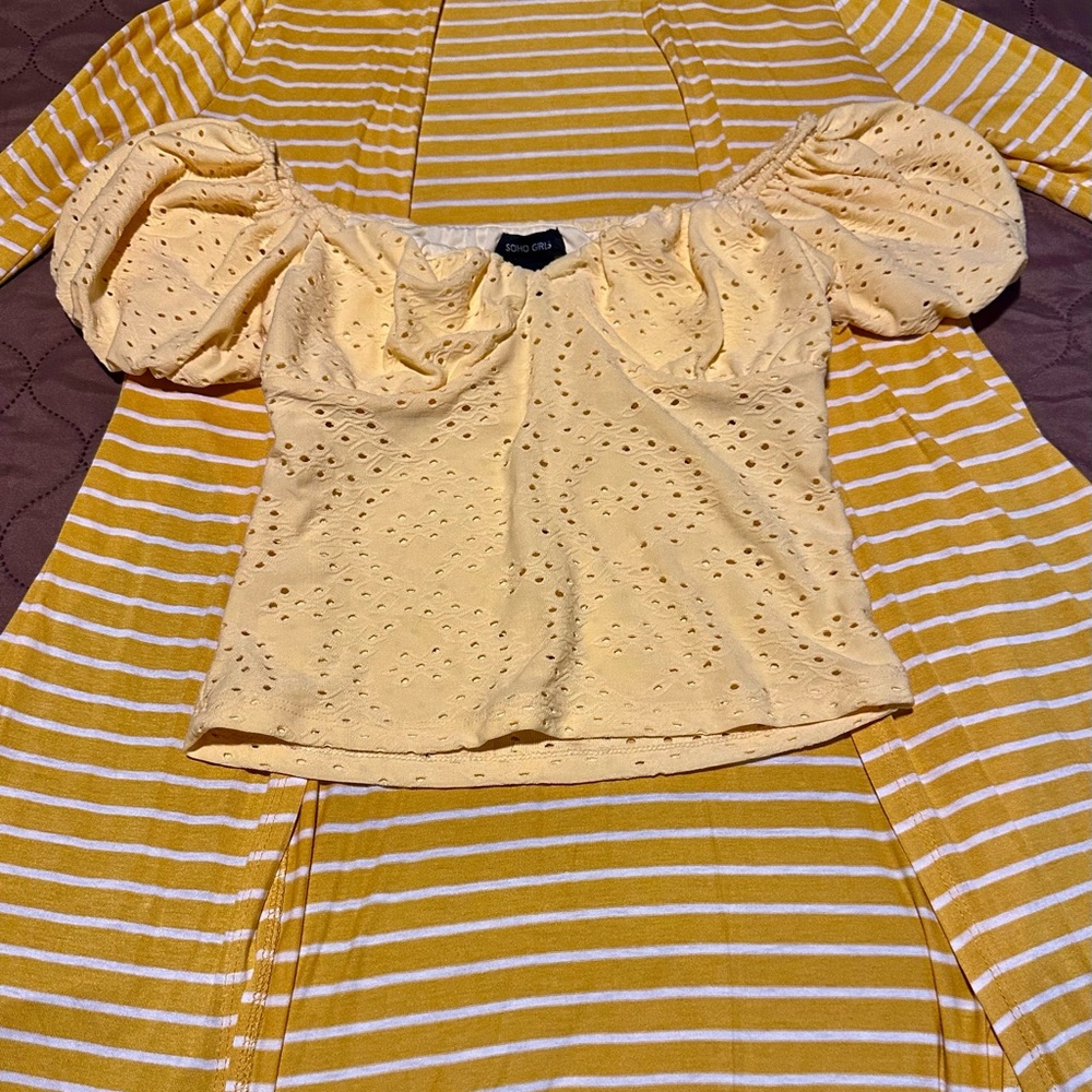 Soho Girls Yellow Eyelet Puff Sleeve Blouse
